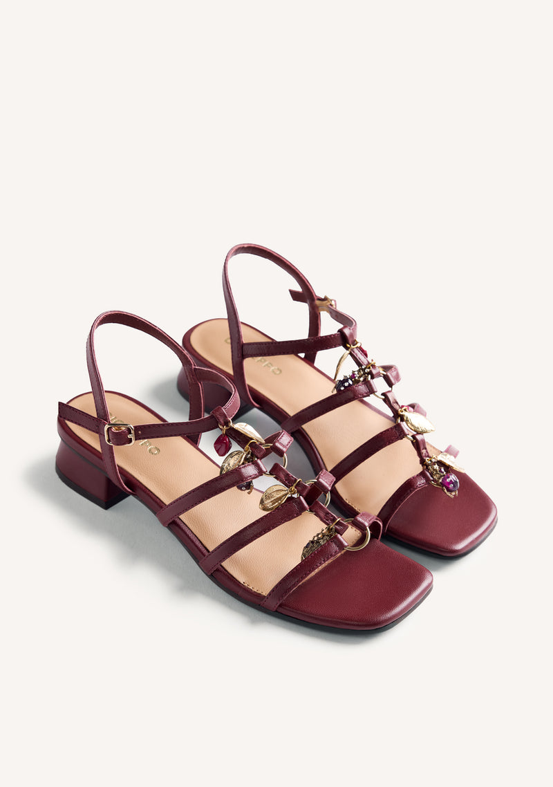 BEADED LEATHER HEELED SANDALS TEKONSHA