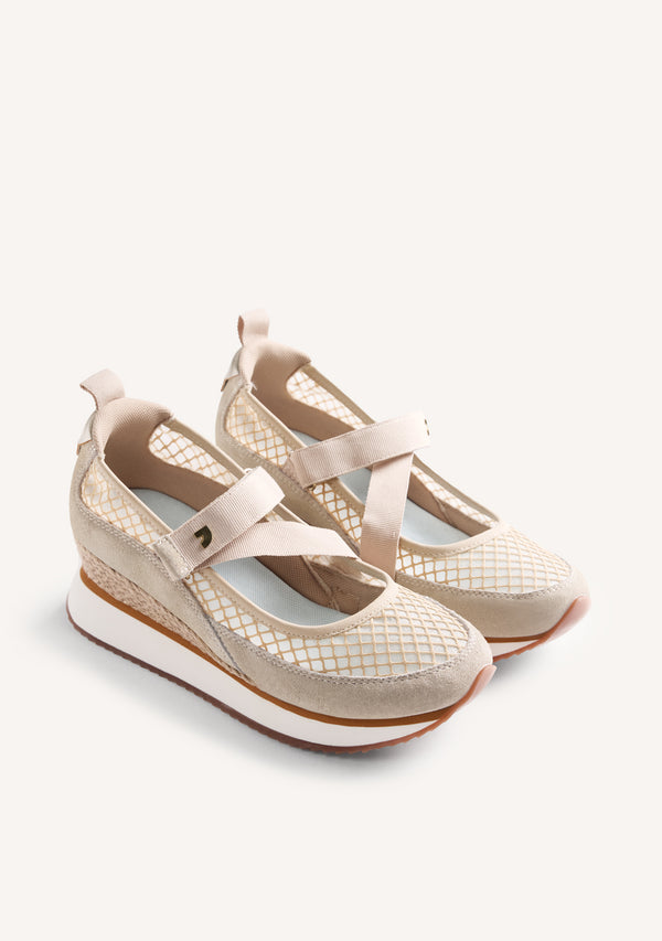 LEATHER AND MESH OPEN WEDGE SNEAKERS KIVIK