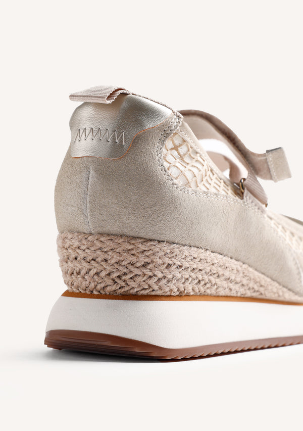 LEATHER AND MESH OPEN WEDGE SNEAKERS KIVIK