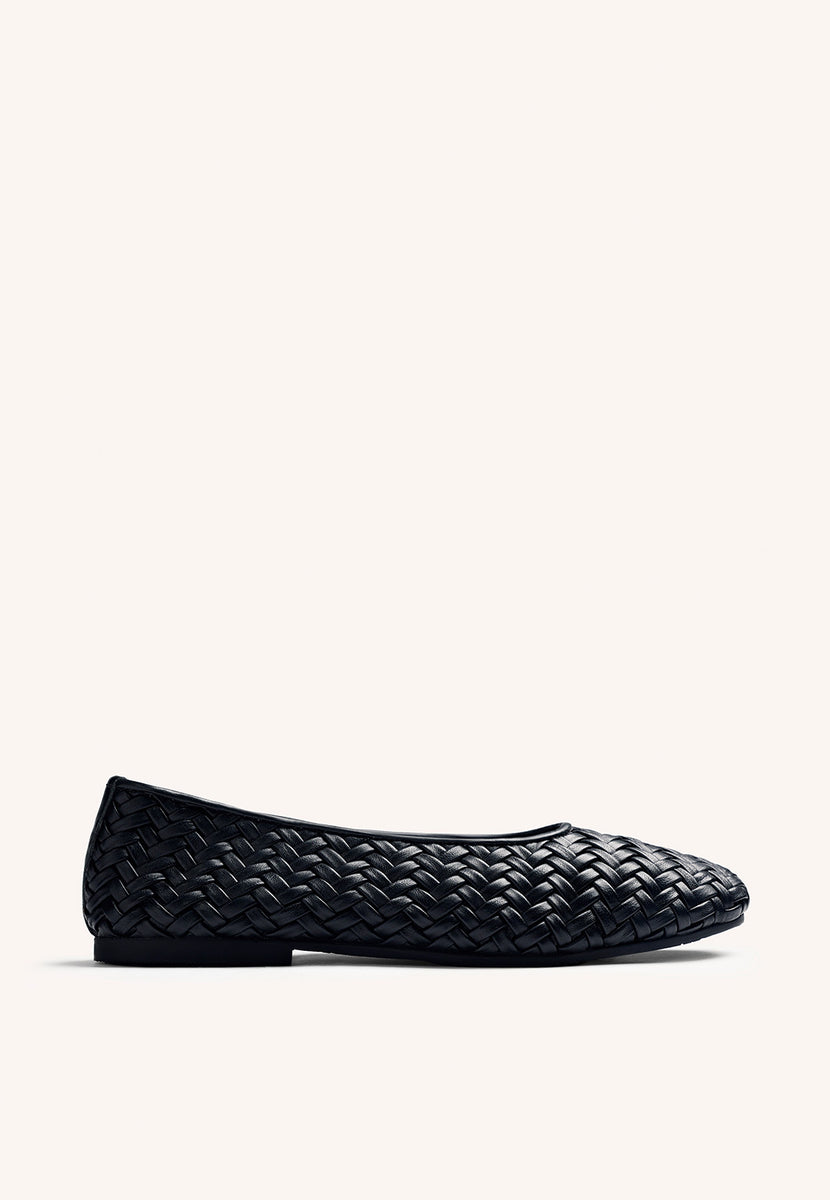 BLACK BRAIDED LEATHER BALLET FLATS