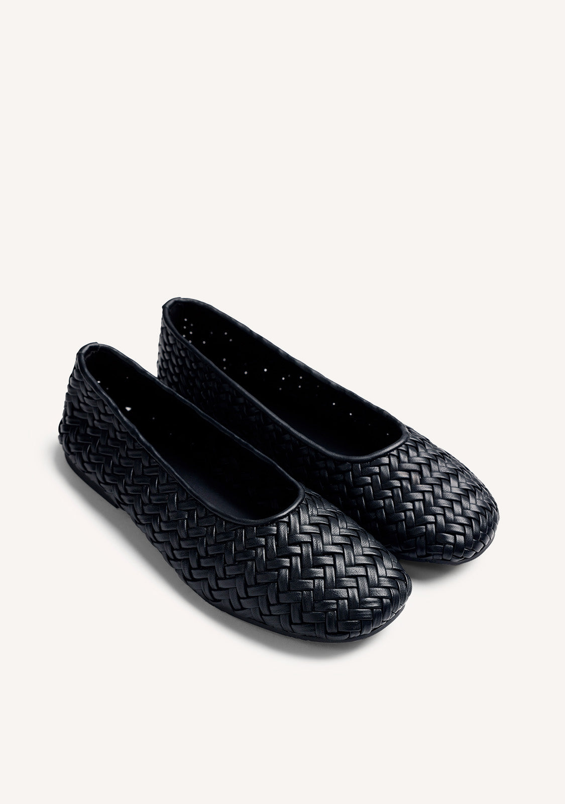 BLACK BRAIDED LEATHER BALLET FLATS