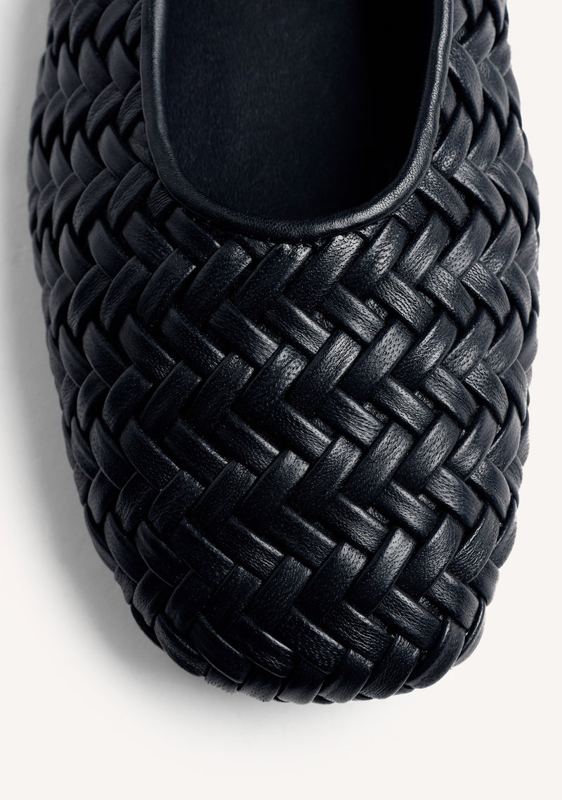BLACK BRAIDED LEATHER BALLET FLATS