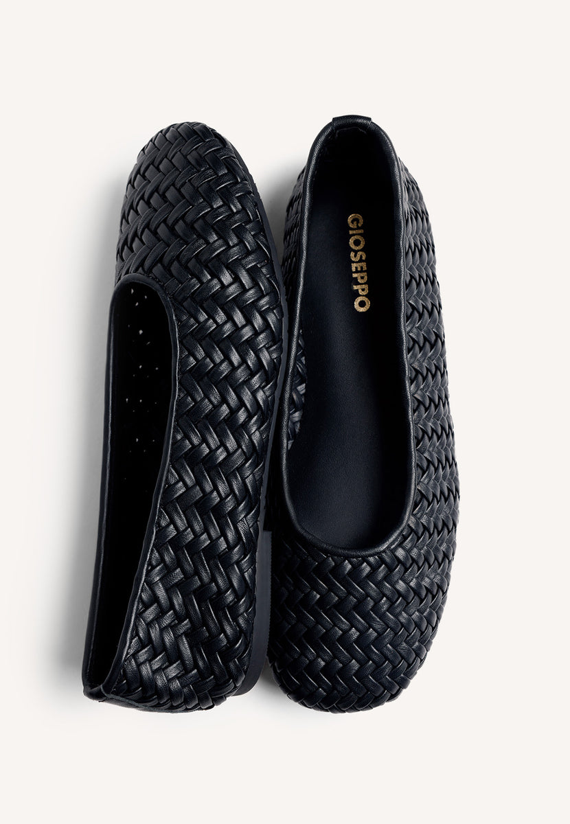 BLACK BRAIDED LEATHER BALLET FLATS