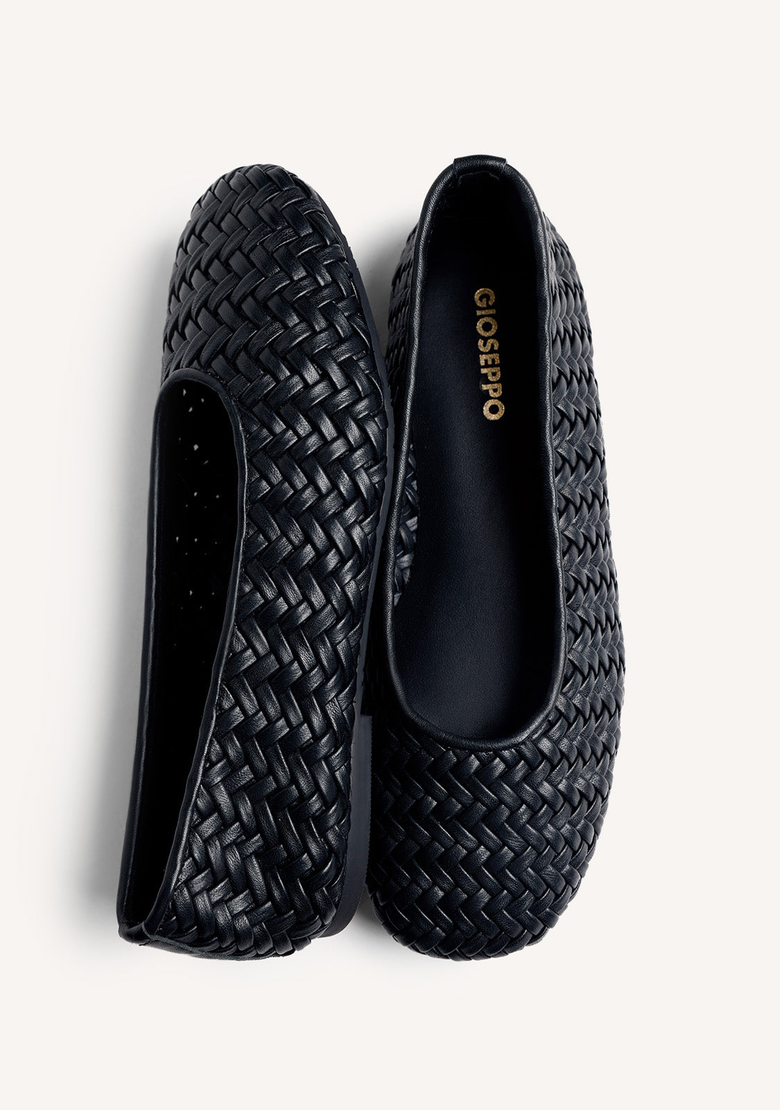 BLACK BRAIDED LEATHER BALLET FLATS