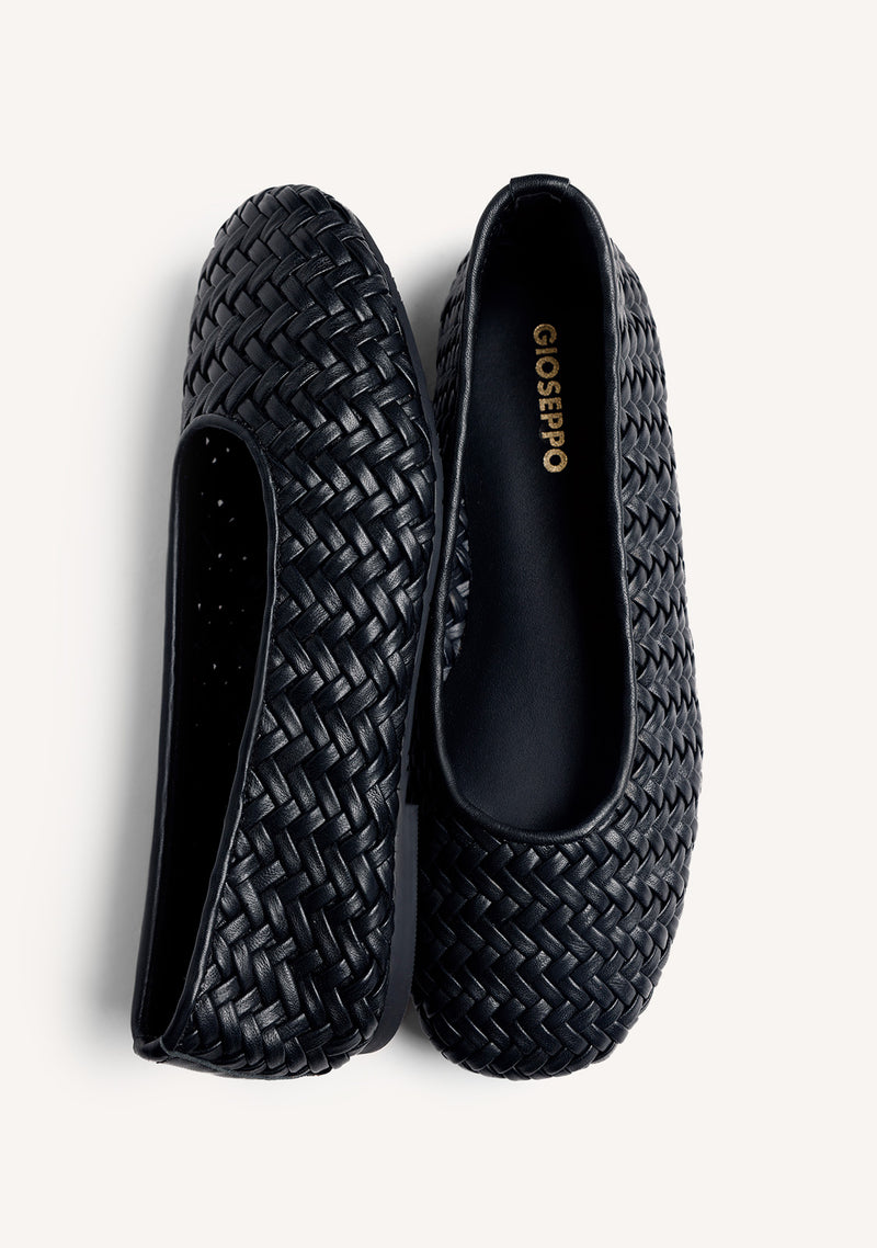 BLACK BRAIDED LEATHER BALLET FLATS