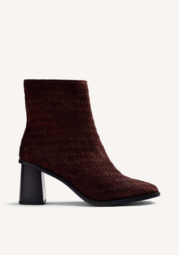 BROWN WOVEN LEATHER ANKLE BOOTS