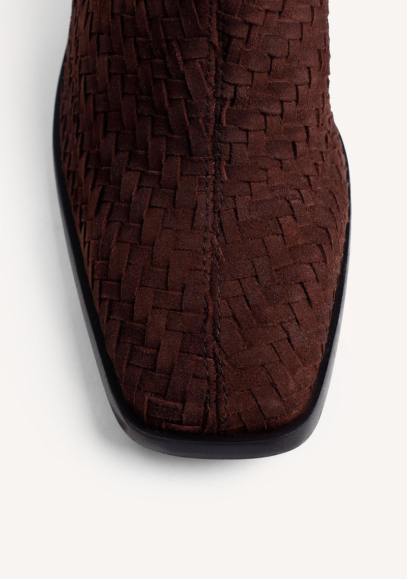 BROWN WOVEN LEATHER ANKLE BOOTS