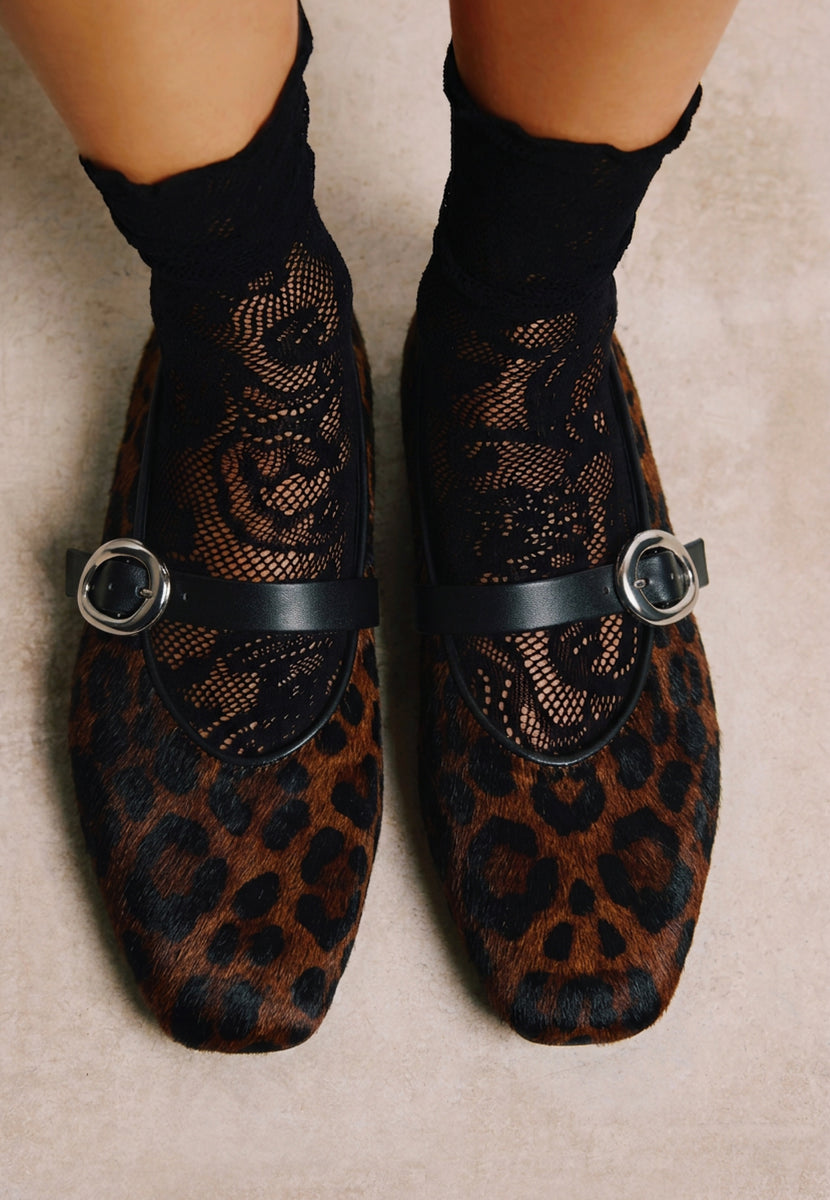 ANIMAL PRINT LEATHER BALLET FLATS