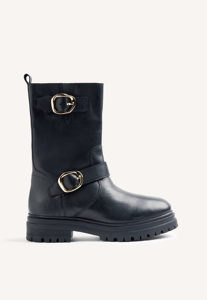 BOTAS PRETAS BIKER DE COURO