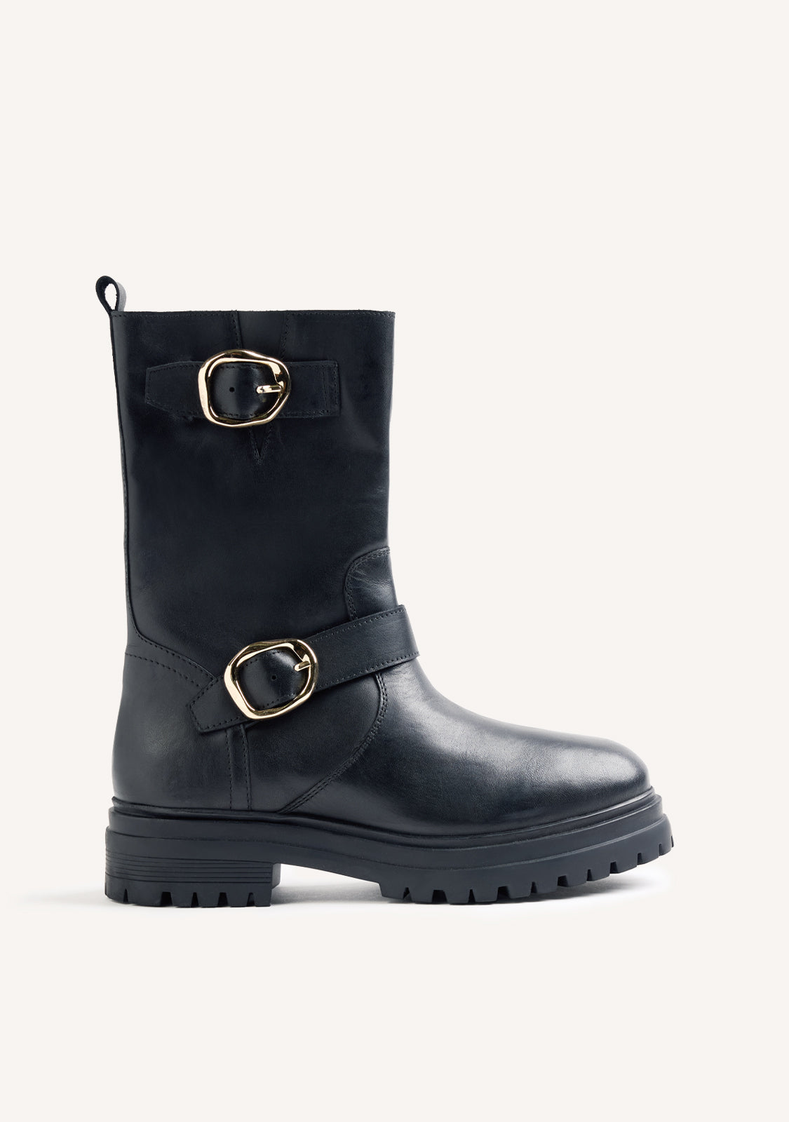BLACK BIKER LEATHER BOOTS