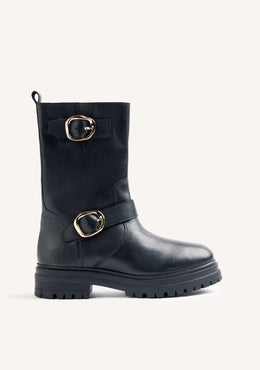 BLACK BIKER LEATHER BOOTS