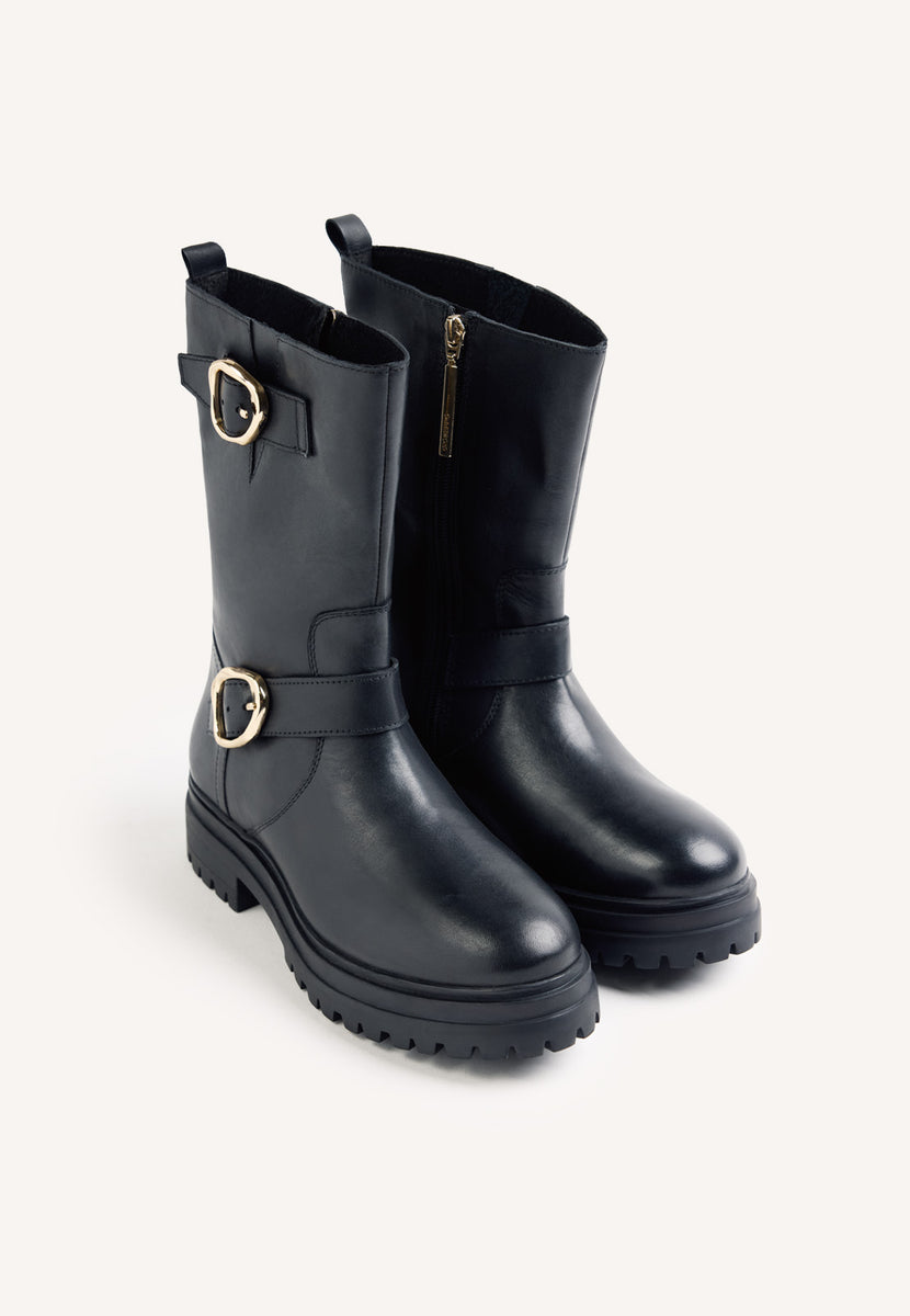 BOTAS PRETAS BIKER DE COURO