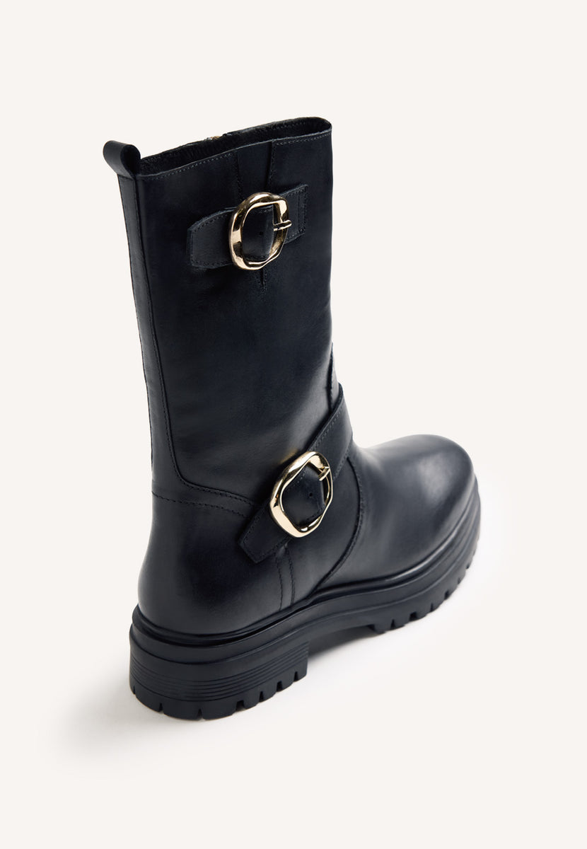 BOTAS PRETAS BIKER DE COURO