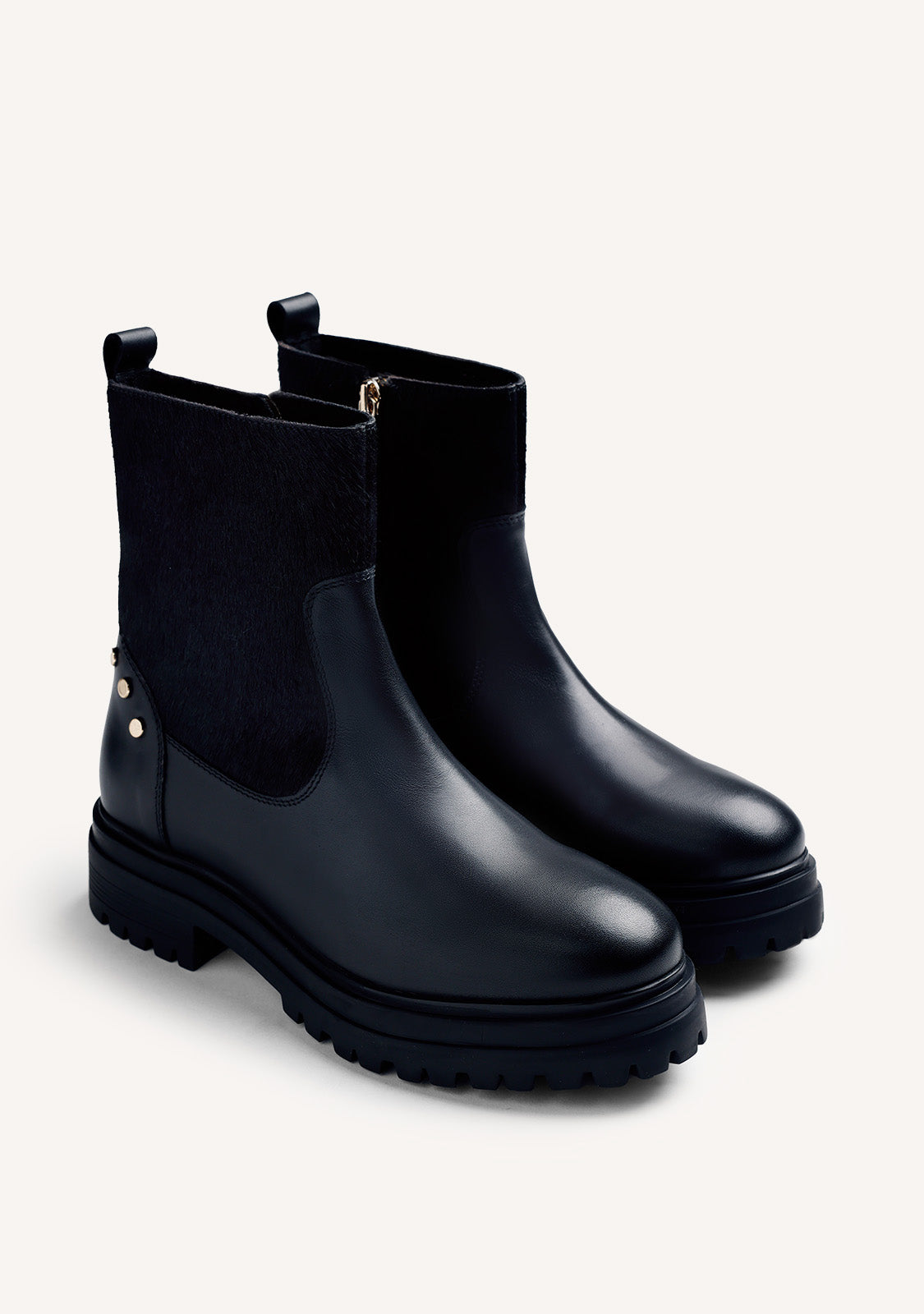 BLACK LEATHER STUDDED ANKLE BOOTS