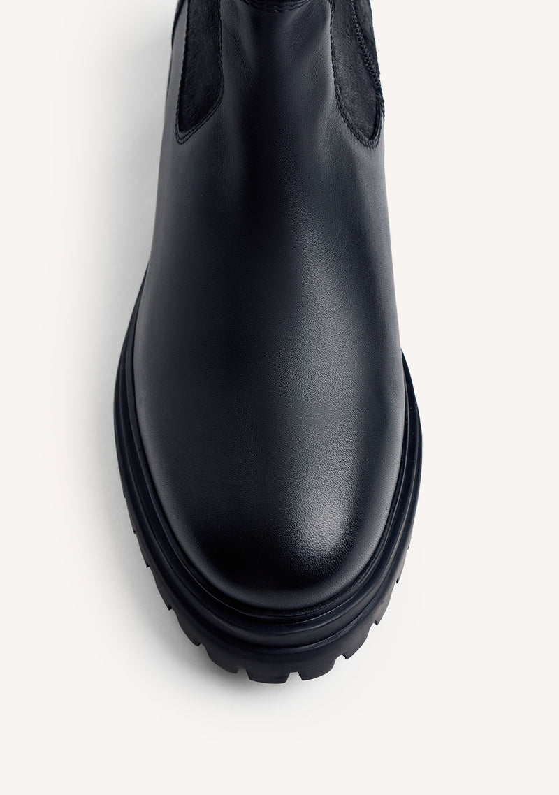 BLACK LEATHER STUDDED ANKLE BOOTS
