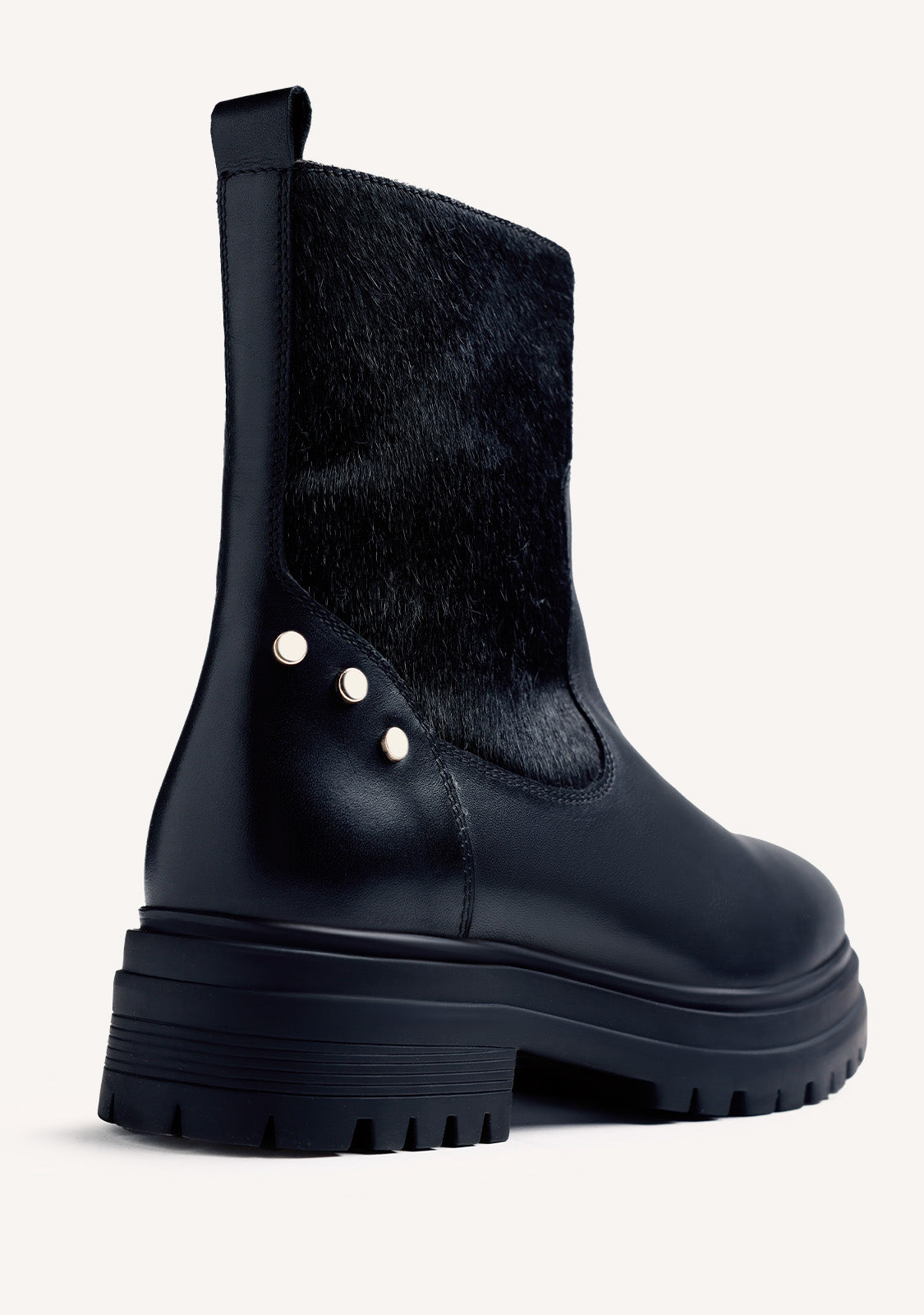 BLACK LEATHER STUDDED ANKLE BOOTS