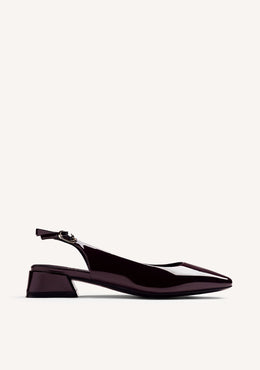 BURGUNDY OPEN-BACK PATENT EFFECT HEEL SHOES