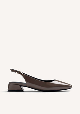 TAUPE OPEN-BACK PATENT EFFECT HEEL SHOES