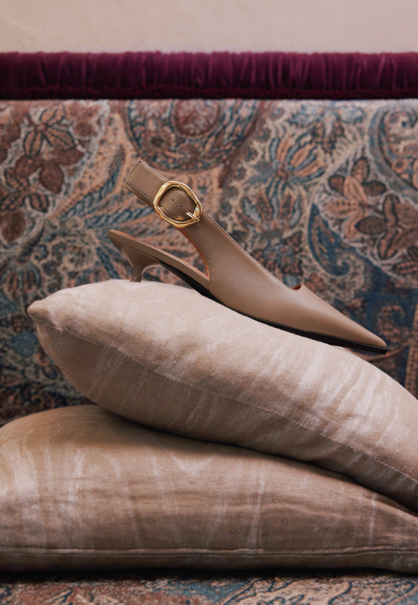 TAUPE OPEN-BACK HEEL SHOES