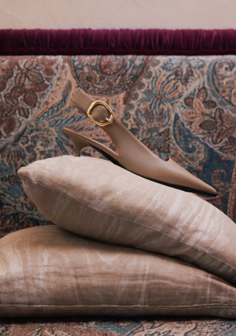 TAUPE OPEN-BACK HEEL SHOES
