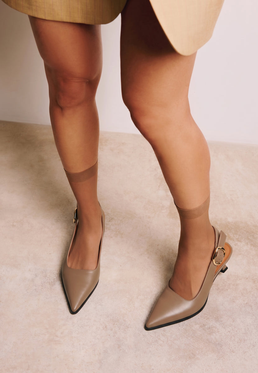 TAUPE OPEN-BACK HEEL SHOES