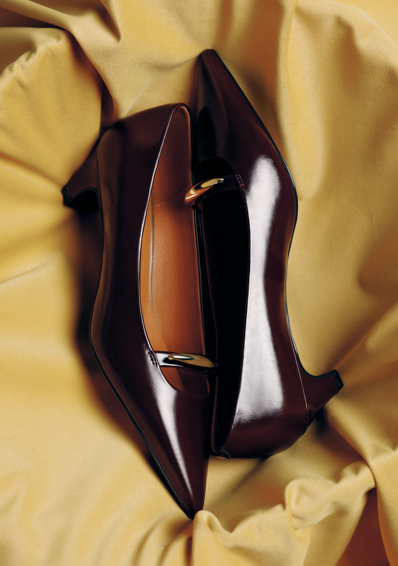 BURGUNDY PATENT EFFECT HEEL SHOES