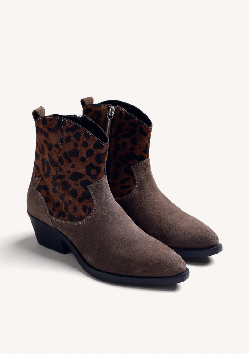 ANIMAL PRINT LEATHER ANKLE BOOTS