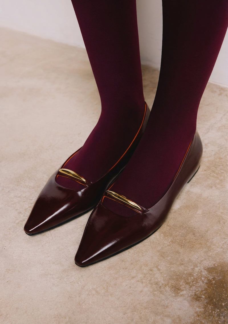 BURGUNDY PATENT LEATHER WEDGED BALLET FLATS