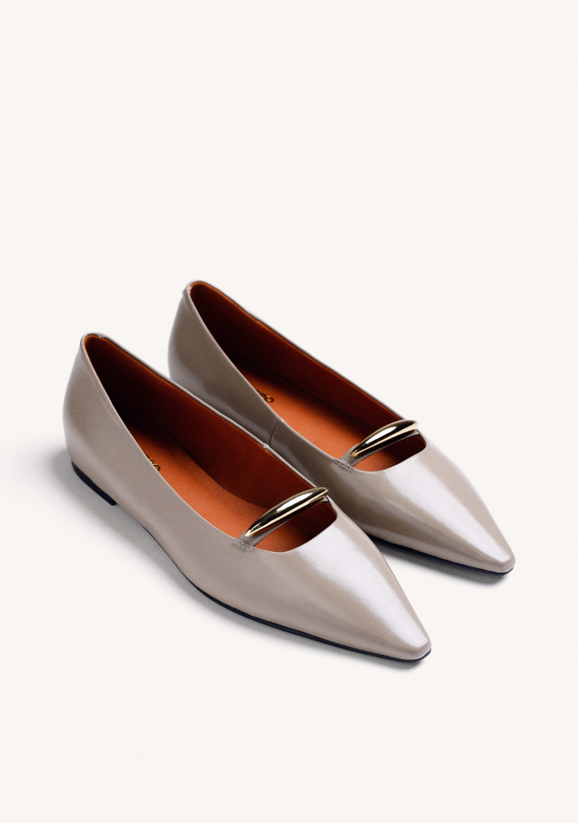 TAUPE PATENT LEATHER WEDGE BALLET FLATS