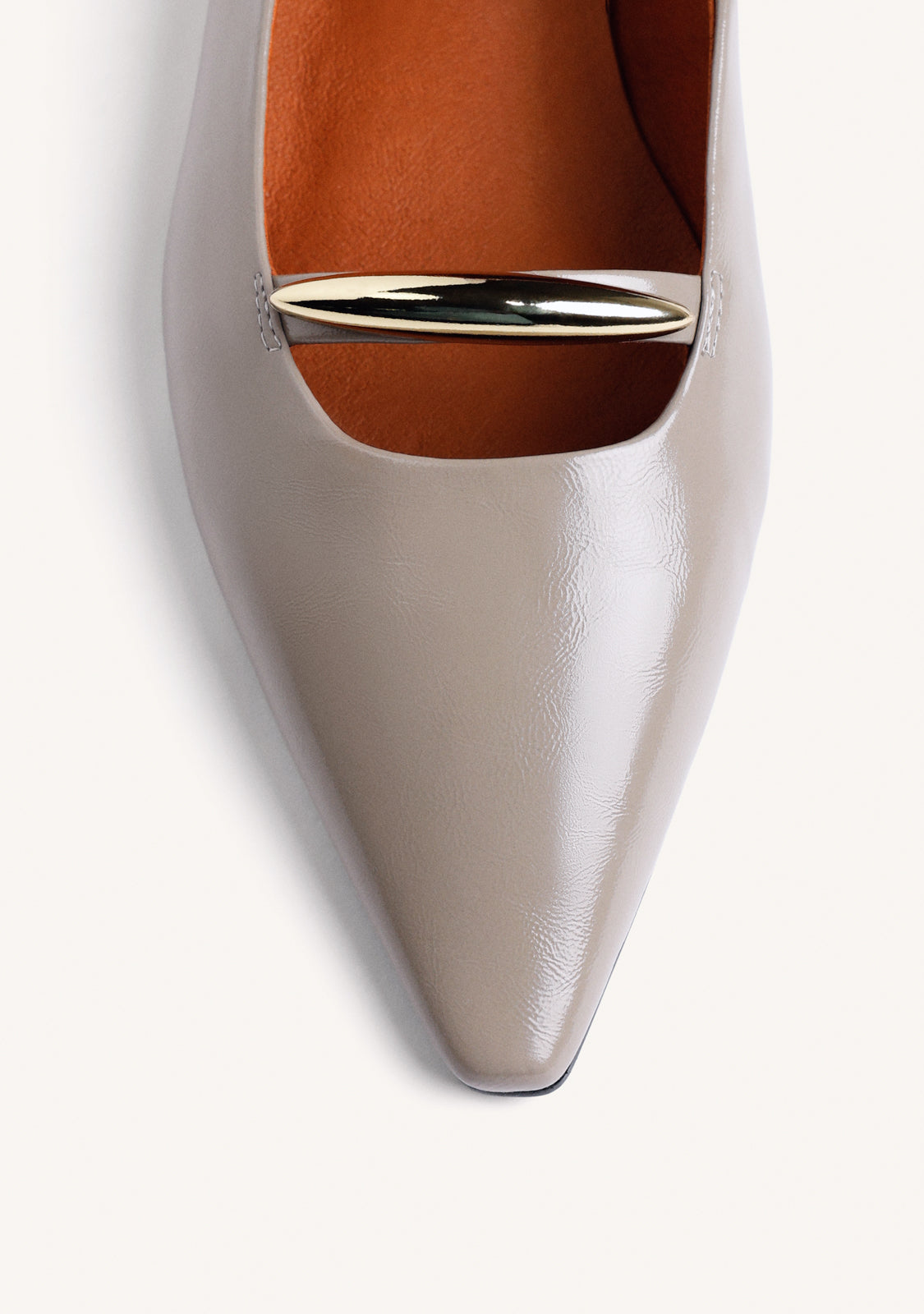 TAUPE PATENT LEATHER WEDGE BALLET FLATS