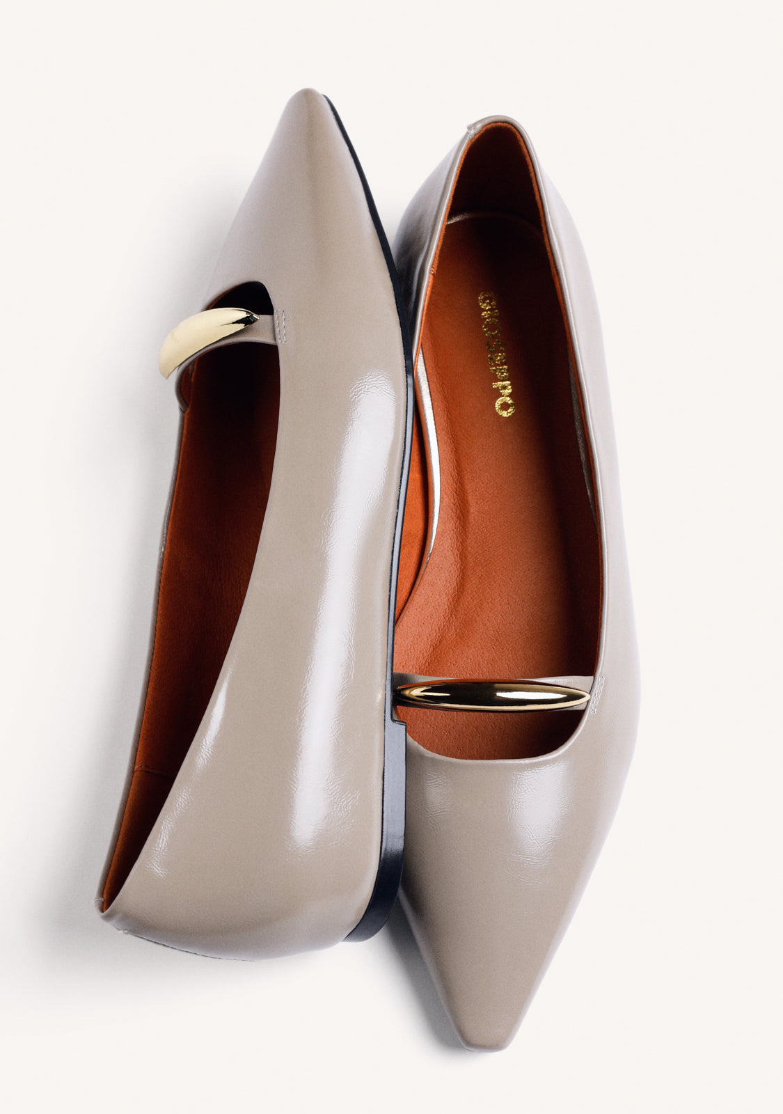 TAUPE PATENT LEATHER WEDGE BALLET FLATS