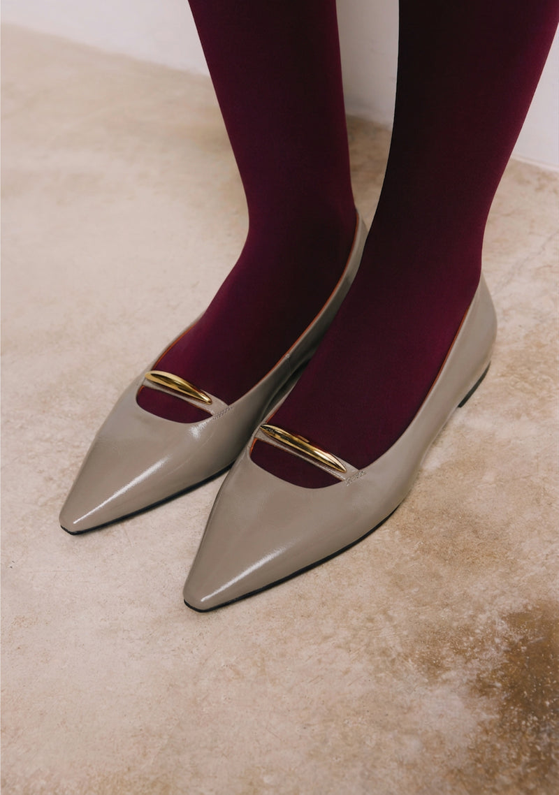 TAUPE PATENT LEATHER WEDGE BALLET FLATS