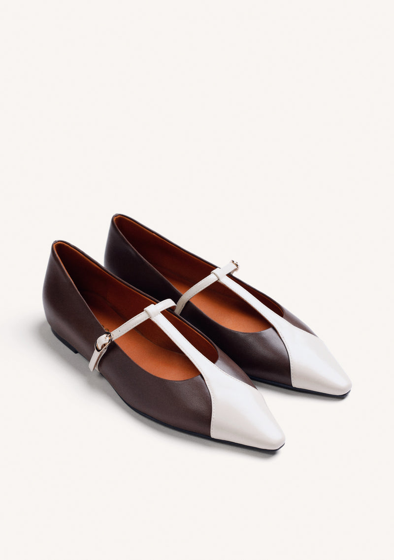 BROWN LEATHER WEDGE BALLET FLATS