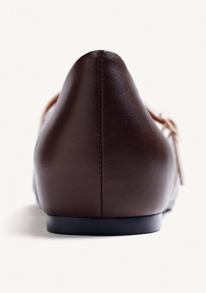 BROWN LEATHER WEDGE BALLET FLATS