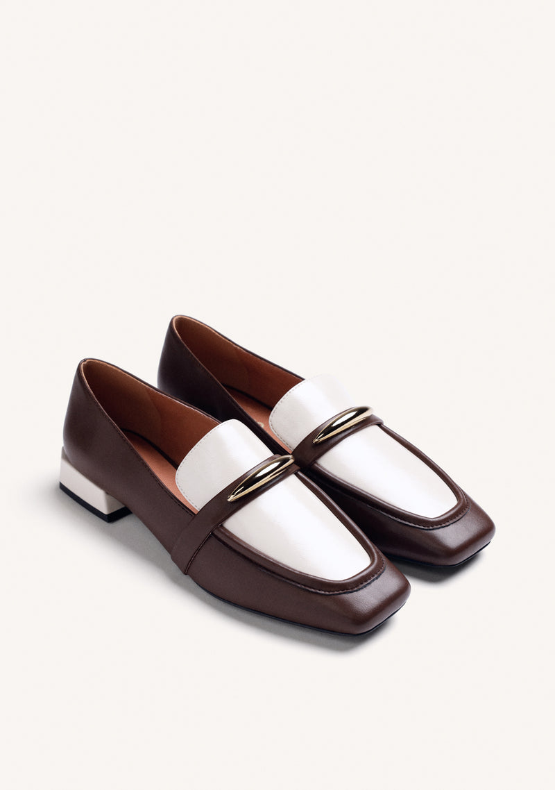 CREAM LEATHER LOAFERS WITH CONTRASTS