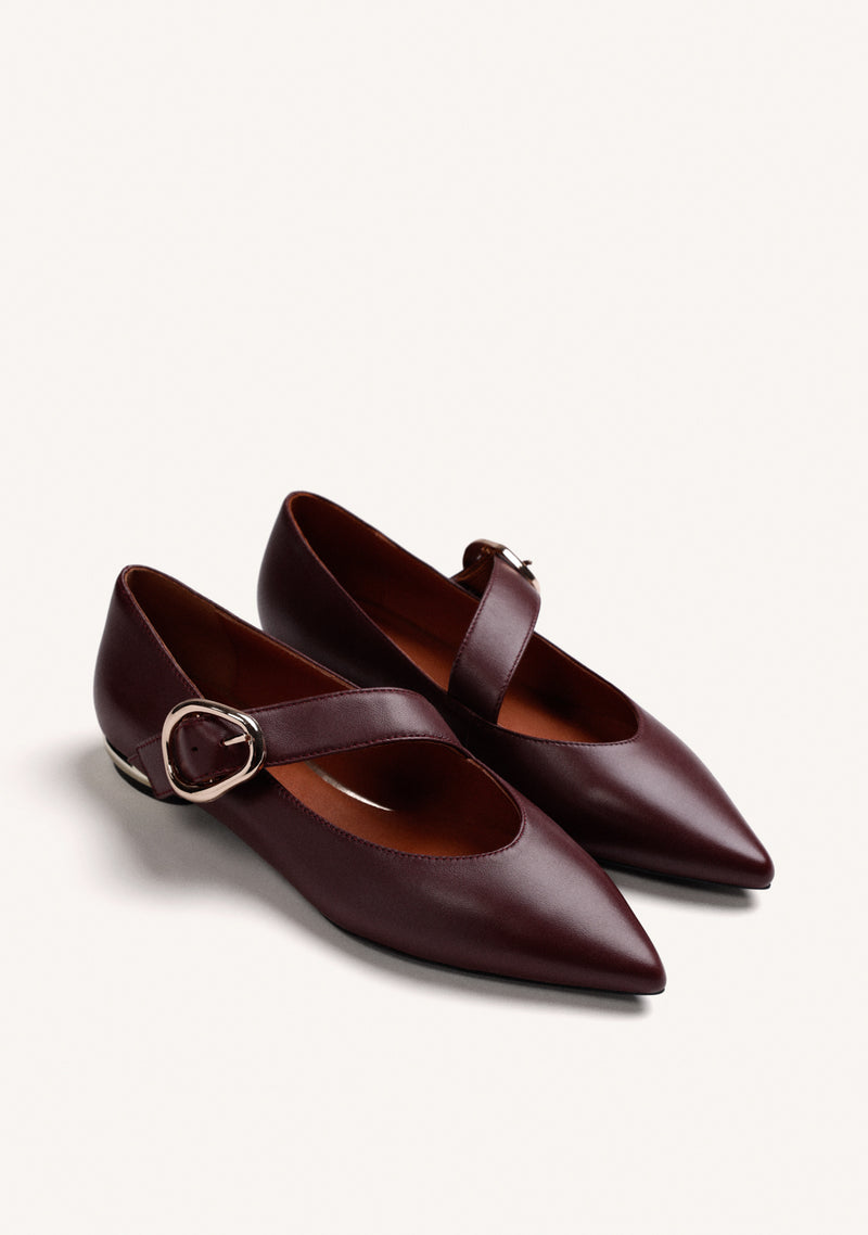 BURGUNDY LEATHER BALLET FLATS WITH BUCKLE