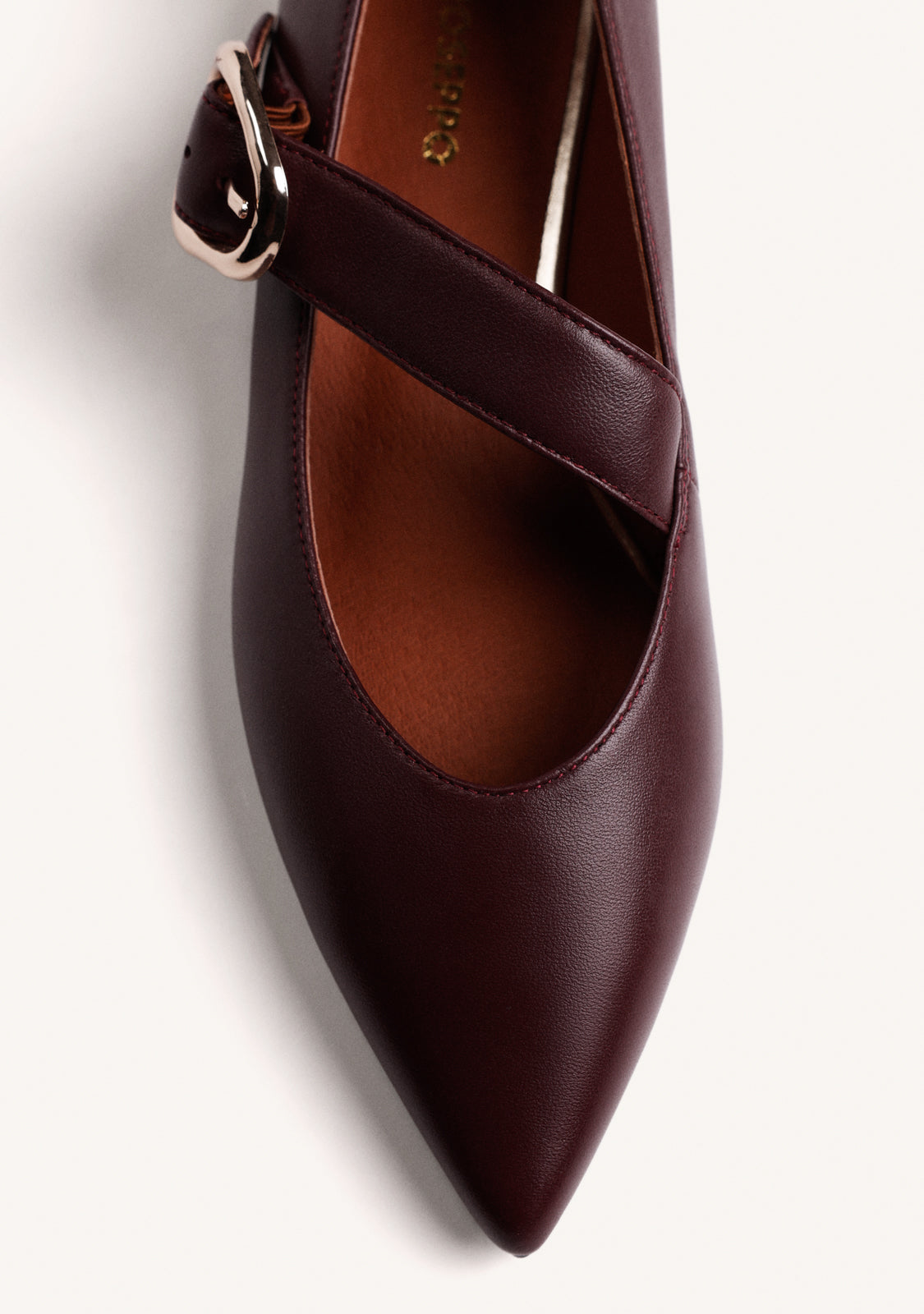 BURGUNDY LEATHER BALLET FLATS WITH BUCKLE