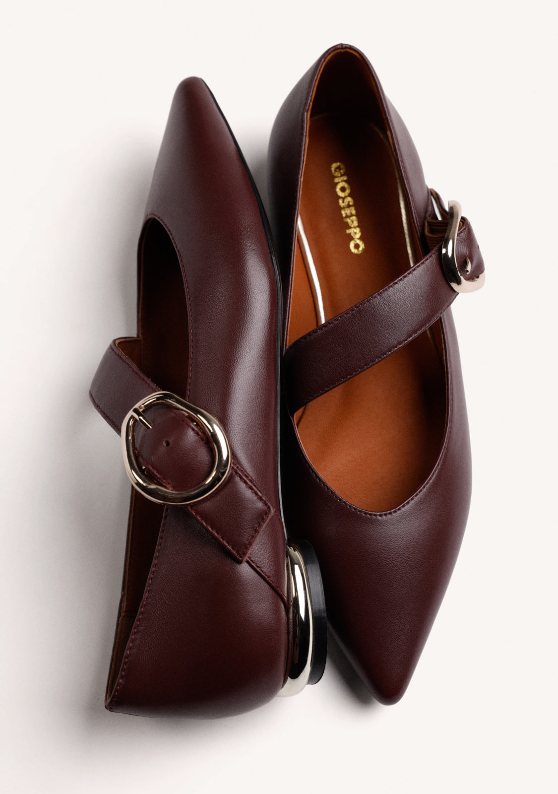 BURGUNDY LEATHER BALLET FLATS WITH BUCKLE