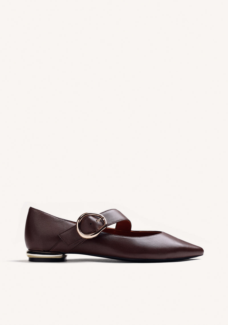 BROWN LEATHER BALLET FLATS WITH BUCKLE