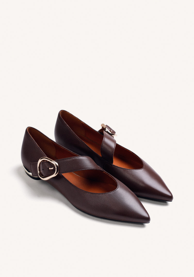 BROWN LEATHER BALLET FLATS WITH BUCKLE