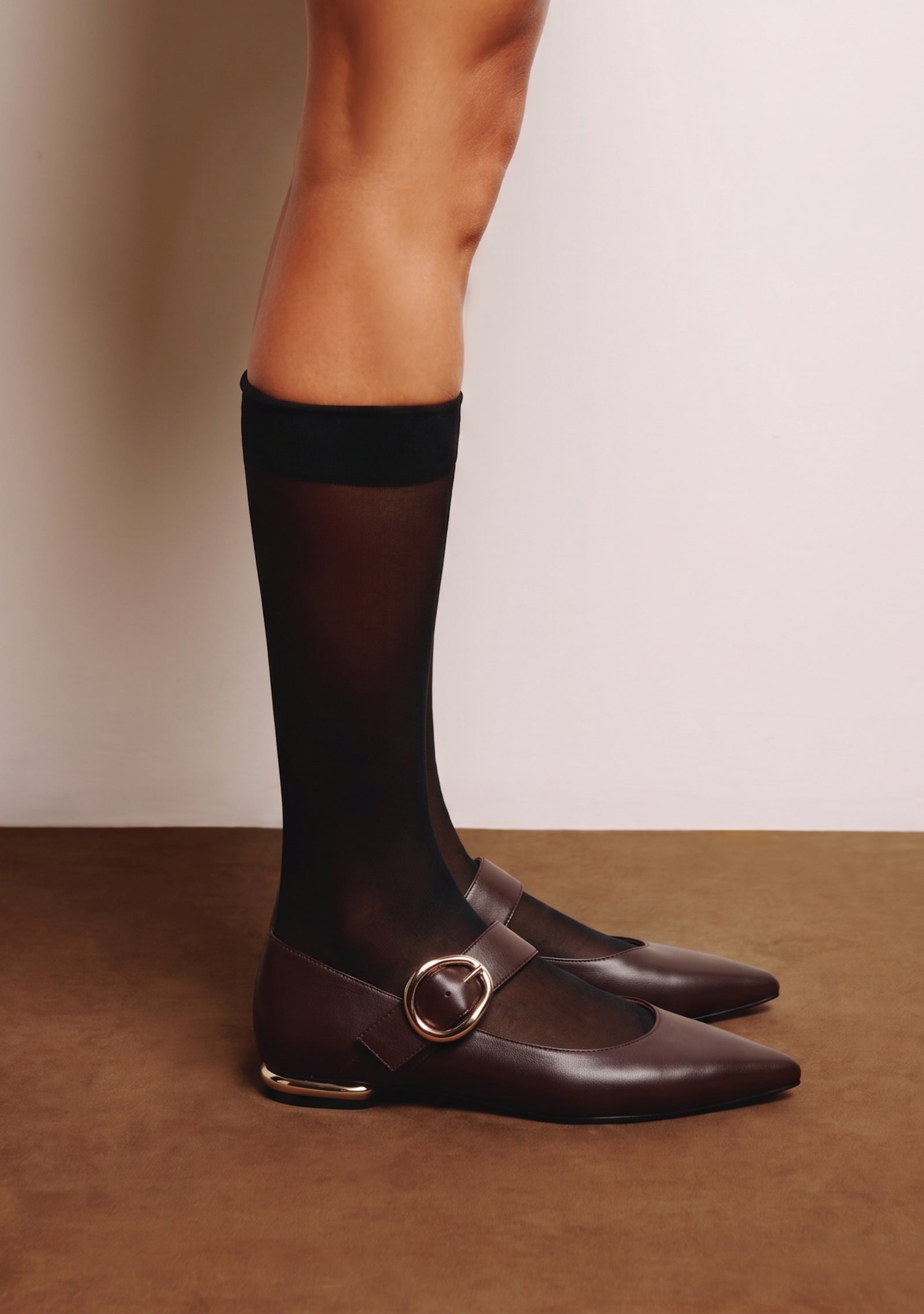 BROWN LEATHER BALLET FLATS WITH BUCKLE