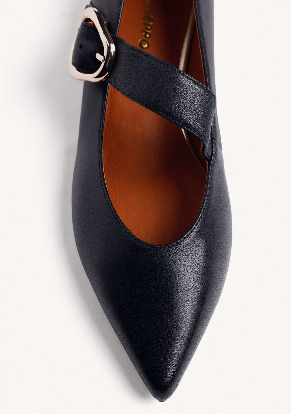 BLACK LEATHER BALLET FLATS WITH BUCKLE