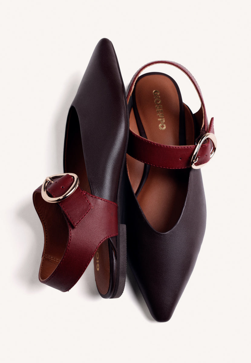 BROWN LEATHER BACKLESS BALLERINAS
