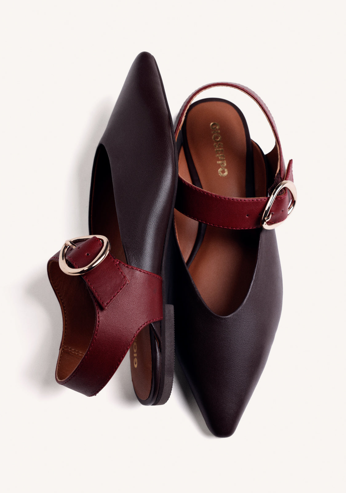 BROWN LEATHER BACKLESS BALLERINAS