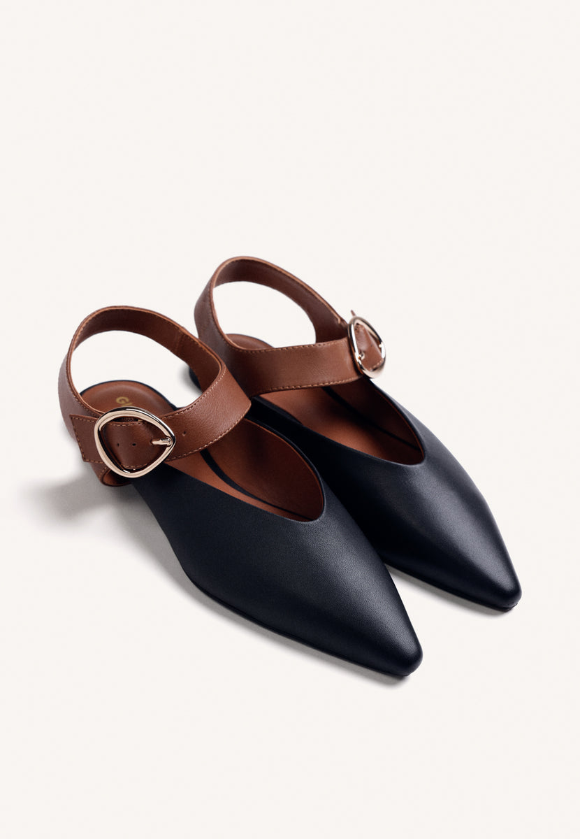 BALLERINE NERE APERTE AL RETRO IN PELLE