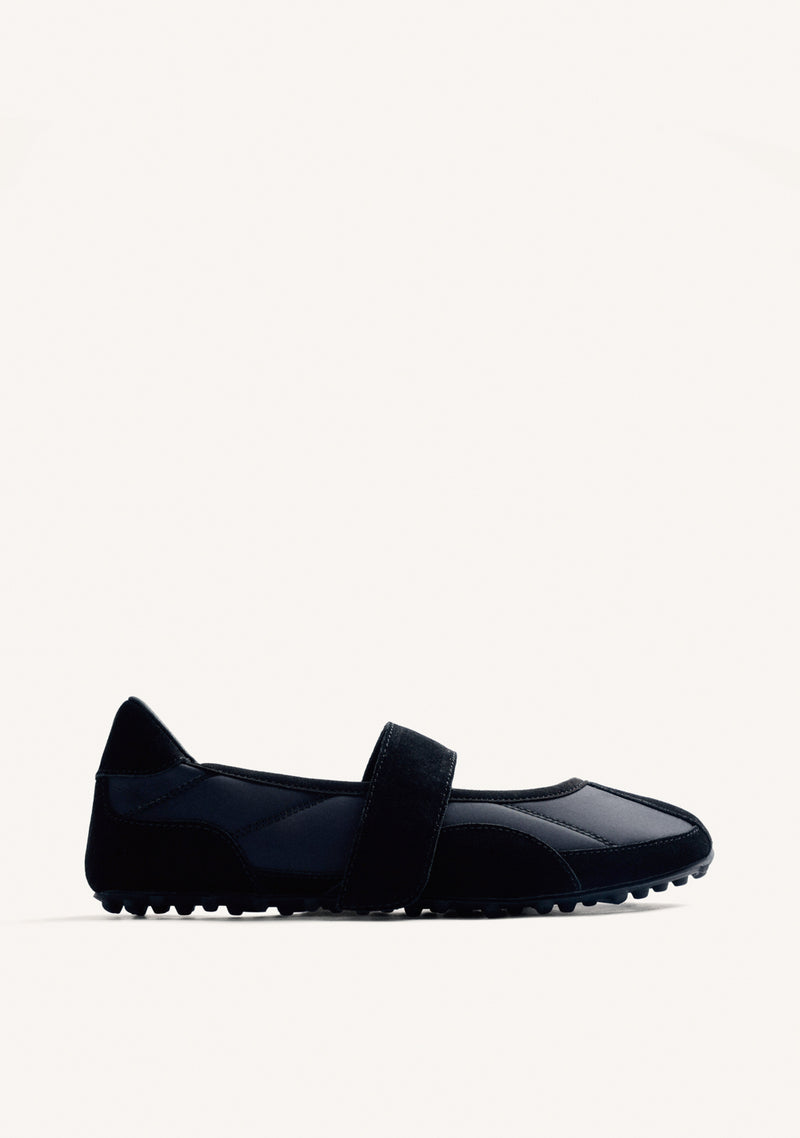 BLACK SPORT BALLET FLATS IN LEATHER AND NYLON