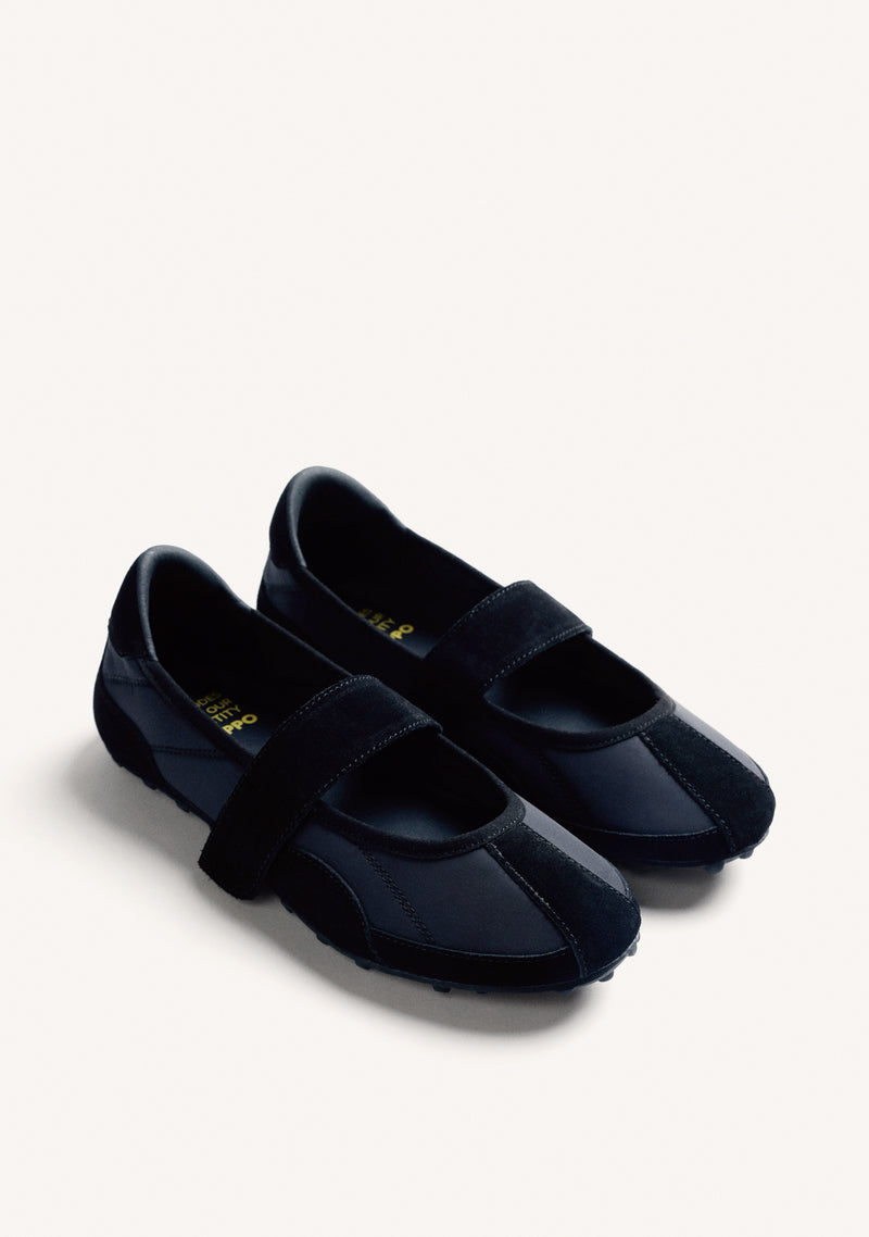BLACK SPORT BALLET FLATS IN LEATHER AND NYLON