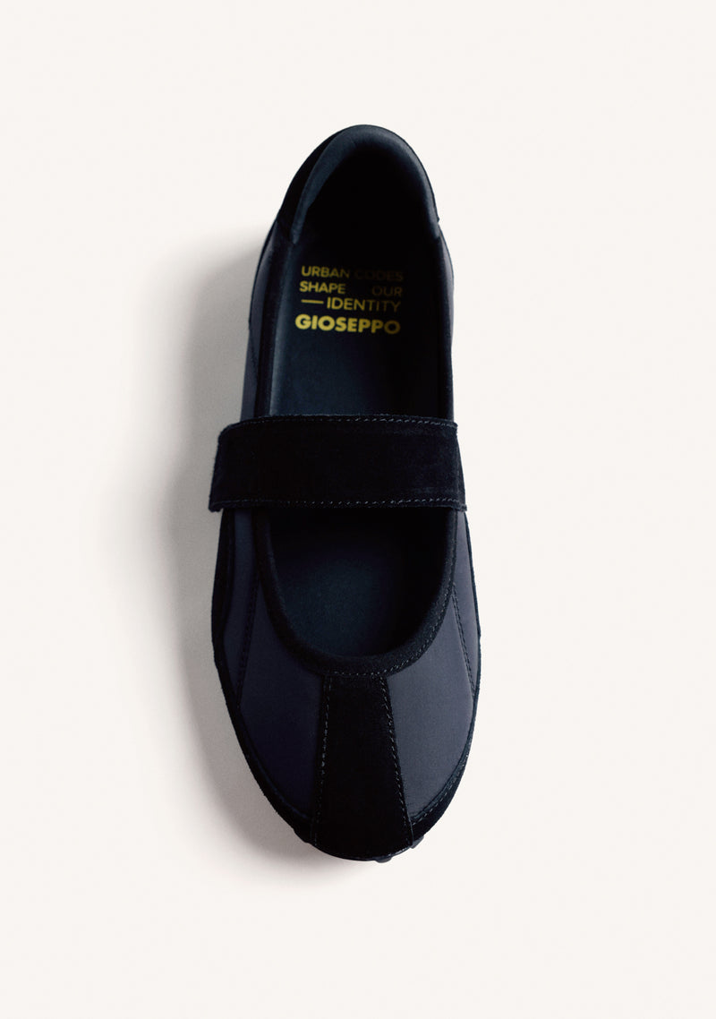 BLACK SPORT BALLET FLATS IN LEATHER AND NYLON