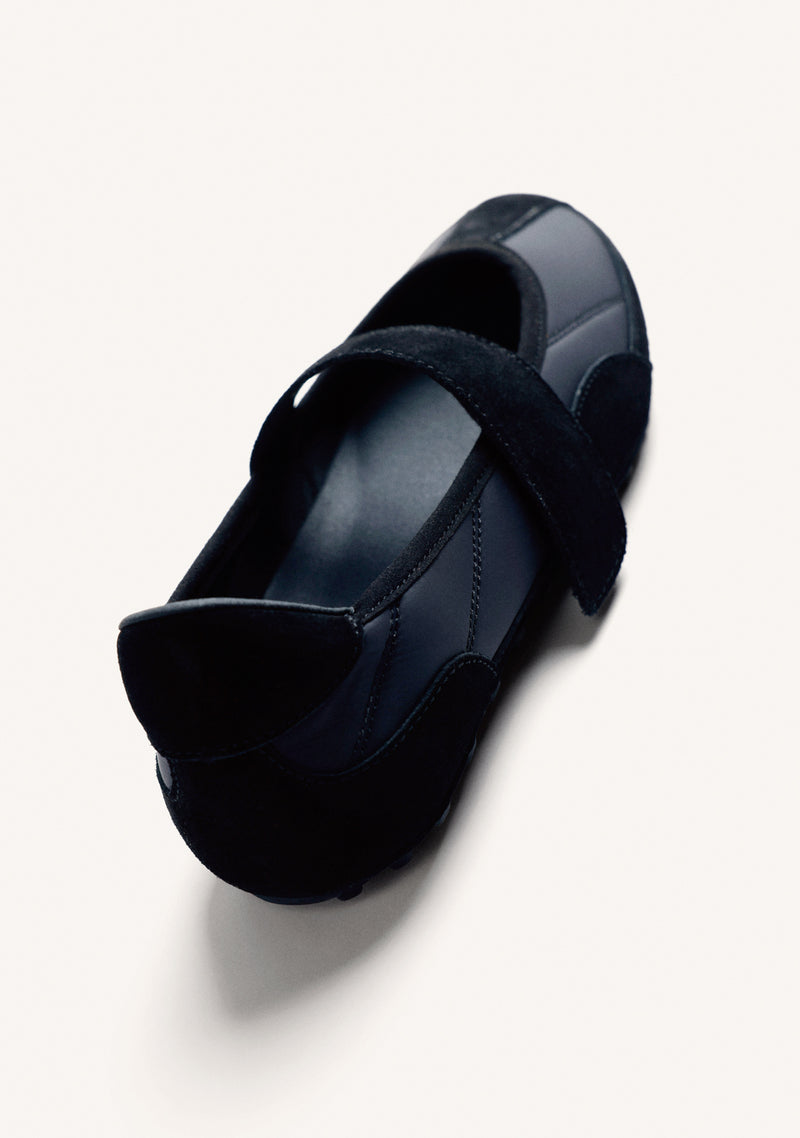 BLACK SPORT BALLET FLATS IN LEATHER AND NYLON