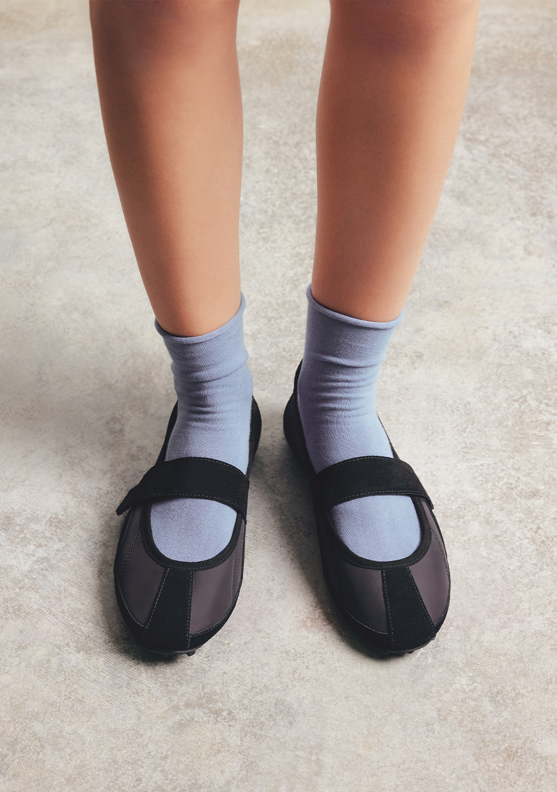 BLACK SPORT BALLET FLATS IN LEATHER AND NYLON